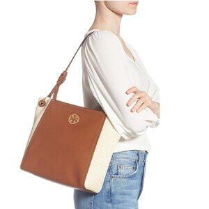 Tory Burch Everly Leather & Straw Hobo